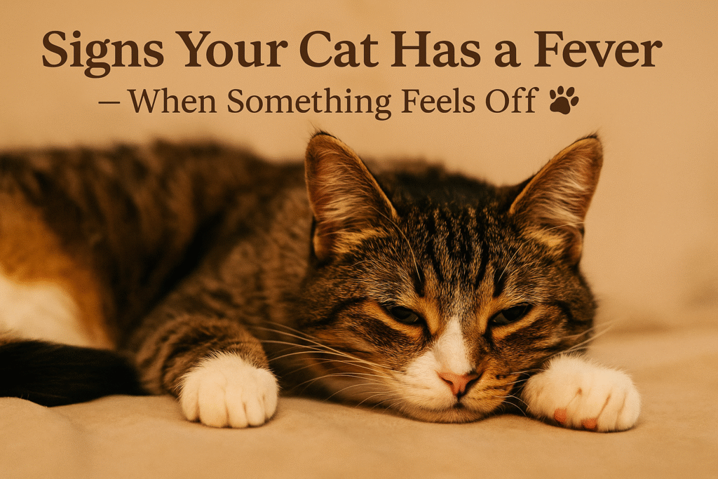 A cat resting, looking tired and unwell, symbolizing fever and comfort