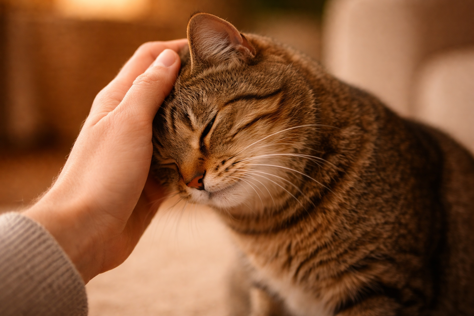 Cat gently headbutting a human’s hand, showing affection, trust, and bonding behavior.